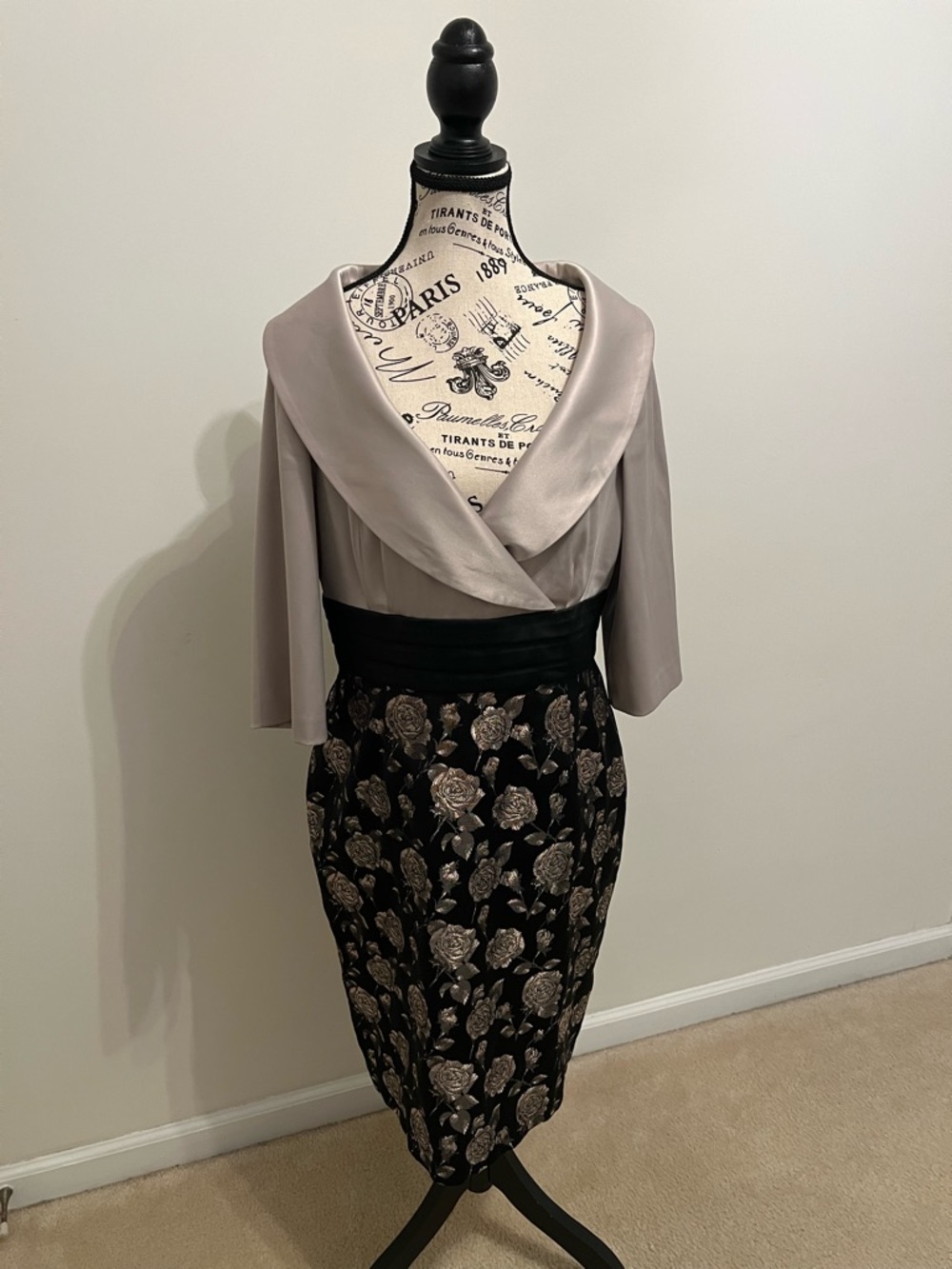 Eliza J Silver and Black Floral Cocktail Dress